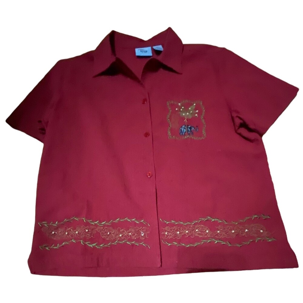 Jane Ashley Ladies Embroidered and Beaded Button Down Shirt Size L